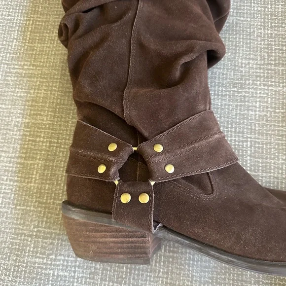 Restricted crunched Brown Suede Cowboy Knee-High Boots size - Picture 14 of 16